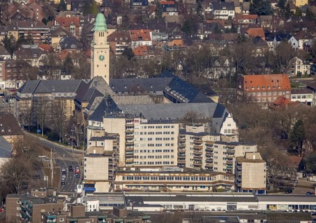 Aerial view, town hall Buer, Buer, Gelsenkirchen, Ruhr area, North Rhine-Westphalia, Germany,