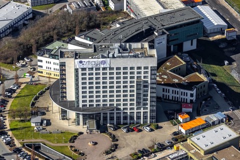 Aerial view, Courtyard by Marriott Gelsenkirchen, hotel complex at the Schalke Veltins-Arena,