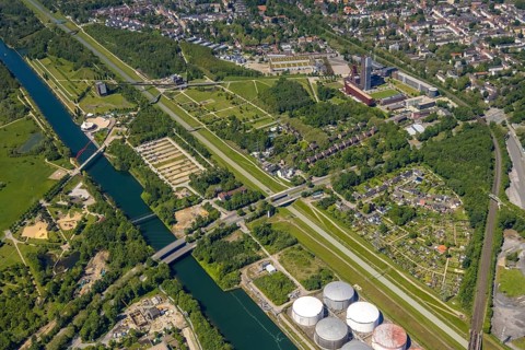 Aerial view, industrial park Nordstern, Nordsternpark, Heßler, Gelsenkirchen, Ruhr area, North