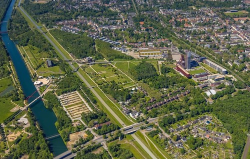 Aerial view, industrial park Nordstern, Nordsternpark, Heßler, Gelsenkirchen, Ruhr area, North