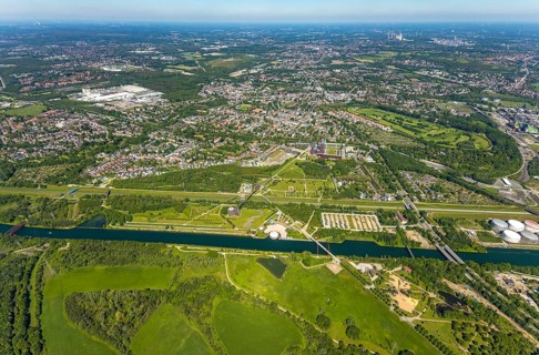 Aerial view, industrial park Nordstern, Nordsternpark, Heßler, Gelsenkirchen, Ruhr area, North