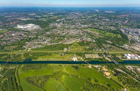 Aerial view, industrial park Nordstern, Nordsternpark, Heßler, Gelsenkirchen, Ruhr area, North
