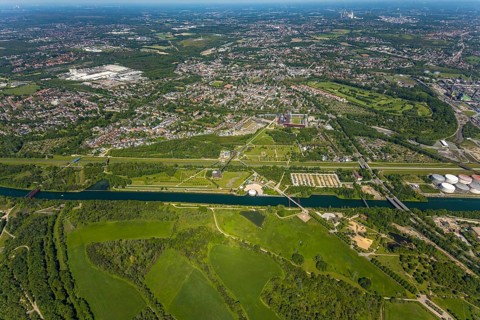 Aerial view, industrial park Nordstern, Nordsternpark, Heßler, Gelsenkirchen, Ruhr area, North