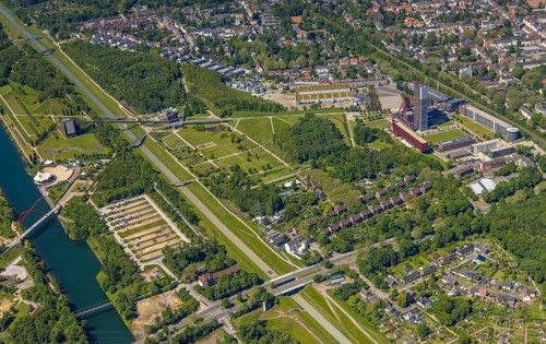 Aerial view, industrial park Nordstern, Nordsternpark, Heßler, Gelsenkirchen, Ruhr area, North