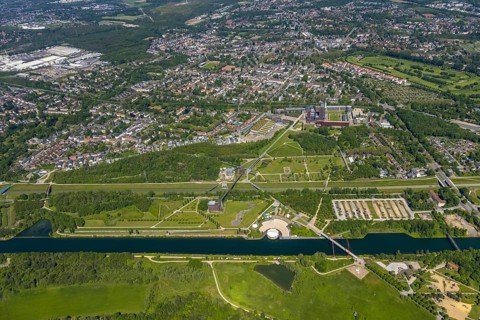 Aerial view, industrial park Nordstern, Nordsternpark, Heßler, Gelsenkirchen, Ruhr area, North