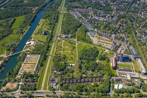 Aerial view, industrial park Nordstern, Nordsternpark, Heßler, Gelsenkirchen, Ruhr area, North