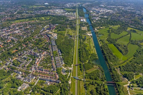 Aerial view, industrial park Nordstern, Nordsternpark, Heßler, Gelsenkirchen, Ruhr area, North