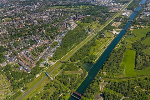 Aerial view, industrial park Nordstern, Nordsternpark, Heßler, Gelsenkirchen, Ruhr area, North