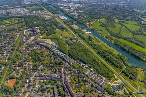 Aerial view, industrial park Nordstern, Nordsternpark, Heßler, Gelsenkirchen, Ruhr area, North