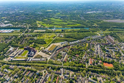 Aerial view, industrial park Nordstern, Nordsternpark, Heßler, Gelsenkirchen, Ruhr area, North