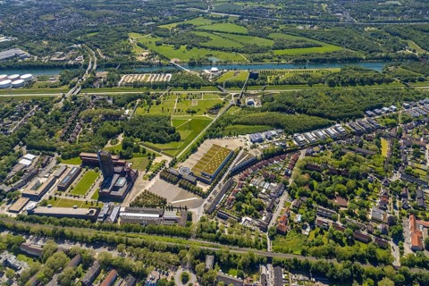 Aerial view, industrial park Nordstern, Nordsternpark, Heßler, Gelsenkirchen, Ruhr area, North