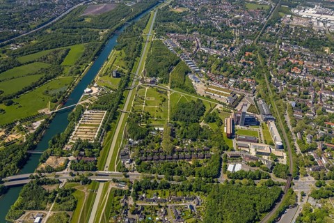 Aerial view, industrial park Nordstern, Nordsternpark, Heßler, Gelsenkirchen, Ruhr area, North