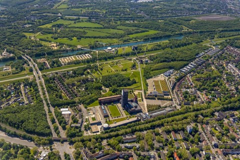 Aerial view, industrial park Nordstern, Nordsternpark, Heßler, Gelsenkirchen, Ruhr area, North