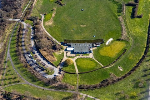 Aerial view, golf course and golf club GC Schloss Horst GmbH, Horst, An der Rennbahn,