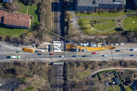 Aerial view, new bridge Turfstraße over railway line, Horst, Gelsenkirchen, Ruhr area, North