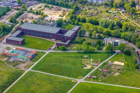 Aerial view, area of Hugo Schacht 2 colliery, Buer, Gelsenkirchen, Ruhr area, North