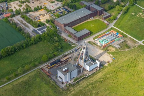 Aerial view, Hugo Schacht 2 colliery, Buer, Gelsenkirchen, Ruhr area, North Rhine-Westphalia,