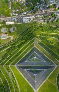 Aerial view, Rungenberghalde and 2 spotlights, Buer, Gelsenkirchen, Ruhr area, North