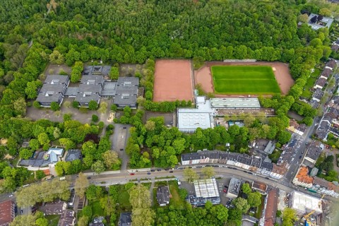 Aerial view, Ückendorf comprehensive school and sports field DJK Arminia Ückendorf, Ückendorf,