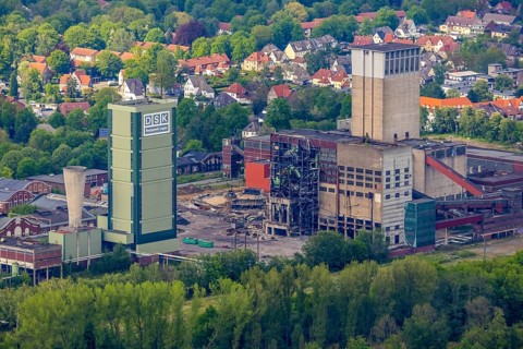 Aerial view, former DSK Lippe mine, Egonstraße, city limits to Gelsenkirchen, Westerholt, Hassel,