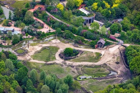Aerial view, ZOOM Erlebniswelt Zoo, Bismarck, Gelsenkirchen, Ruhr area, North Rhine-Westphalia,