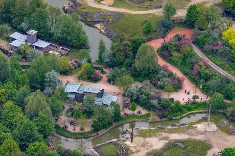 Aerial view, ZOOM Erlebniswelt Zoo, Bismarck, Gelsenkirchen, Ruhr area, North Rhine-Westphalia,