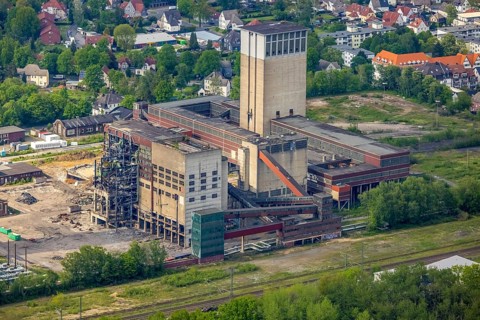 Aerial view, former DSK Lippe mine, Egonstraße, city limits to Gelsenkirchen, Westerholt, Hassel,