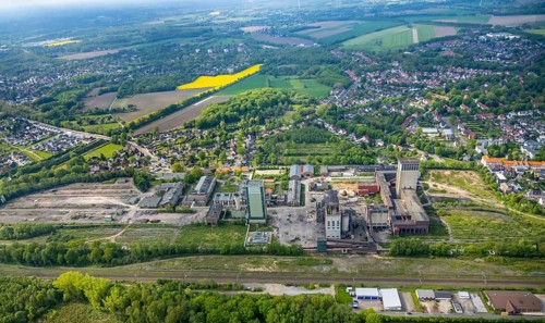 Aerial view, former DSK Lippe mine, Egonstraße, city limits to Gelsenkirchen, Westerholt, Hassel,