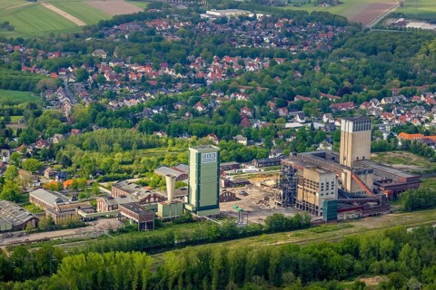 Aerial view, former DSK Lippe mine, Egonstraße, city limits to Gelsenkirchen, Westerholt, Hassel,