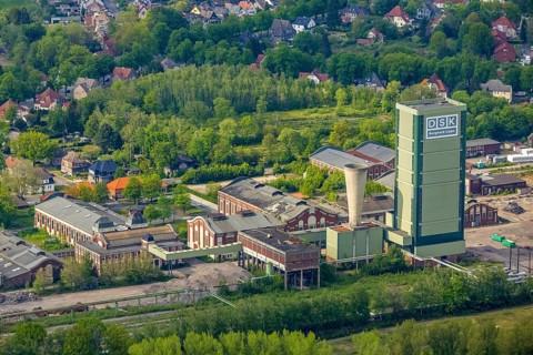 Aerial view, former DSK Lippe mine, Egonstraße, city limits to Gelsenkirchen, Westerholt, Hassel,