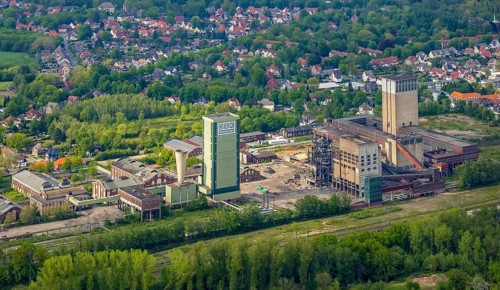 Aerial view, former DSK Lippe mine, Egonstraße, city limits to Gelsenkirchen, Westerholt, Hassel,
