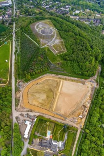 Aerial photograph, Rheinelbe spoil tip, construction site rainwater retention basin Wattenscheider