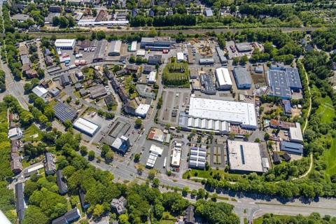 Aerial view, supplementary location Buschgrundstraße, retail centre, Buer, Gelsenkirchen, Ruhr