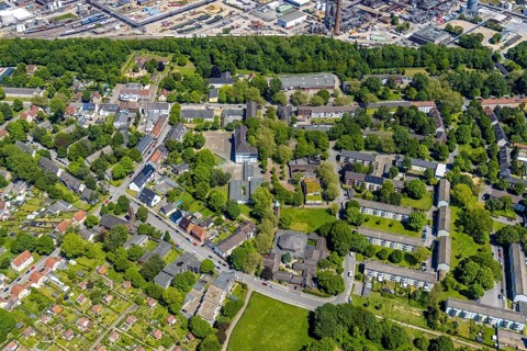 Aerial view, local supply centre Scholven, Im Brömm, retail centre, Scholven, Gelsenkirchen, Ruhr