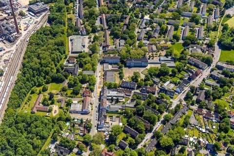 Aerial view, local supply centre Scholven, Im Brömm, retail centre, Scholven, Gelsenkirchen, Ruhr