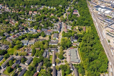 Aerial view, local supply centre Scholven, Im Brömm, retail centre, Scholven, Gelsenkirchen, Ruhr