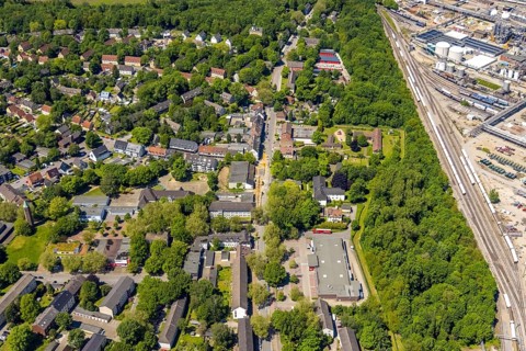 Aerial view, local supply centre Scholven, Im Brömm, retail centre, Scholven, Gelsenkirchen, Ruhr