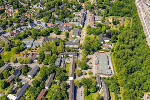 Aerial view, local supply centre Scholven, Im Brömm, retail centre, Scholven, Gelsenkirchen, Ruhr