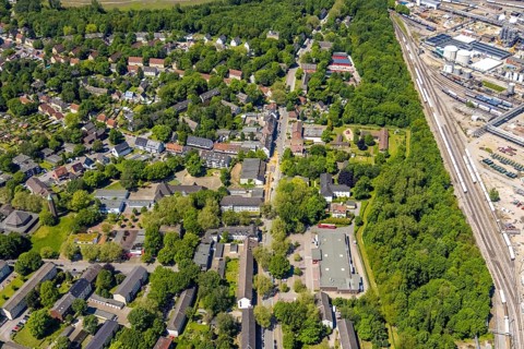 Aerial view, local supply centre Scholven, Im Brömm, retail centre, Scholven, Gelsenkirchen, Ruhr