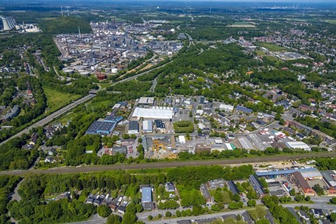 Aerial view, supplementary location Buschgrundstraße, retail centre, Buer, Gelsenkirchen, Ruhr