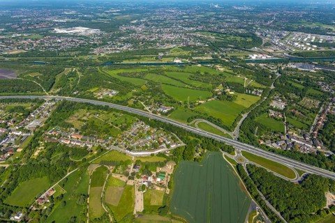 Aerial view, industrial park Nordstern, Nordsternpark, Heßler, Gelsenkirchen, Ruhr area, North
