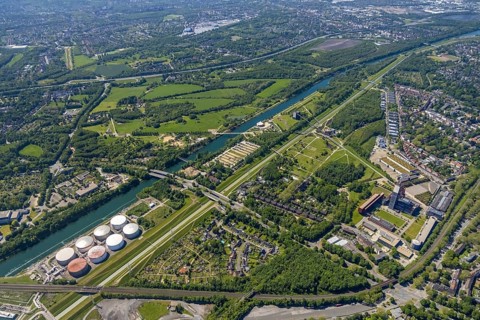 Aerial view, industrial park Nordstern, Nordsternpark, Heßler, Gelsenkirchen, Ruhr area, North
