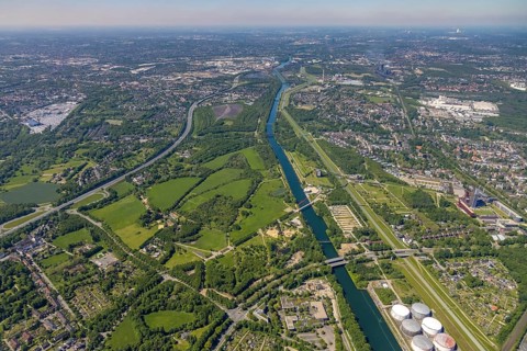 Aerial view, industrial park Nordstern, Nordsternpark, Heßler, Gelsenkirchen, Ruhr area, North