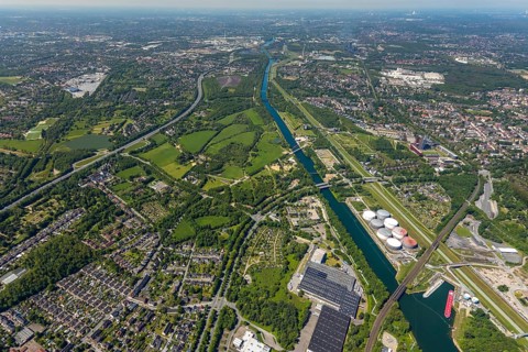 Aerial view, industrial park Nordstern, Nordsternpark, Heßler, Gelsenkirchen, Ruhr area, North
