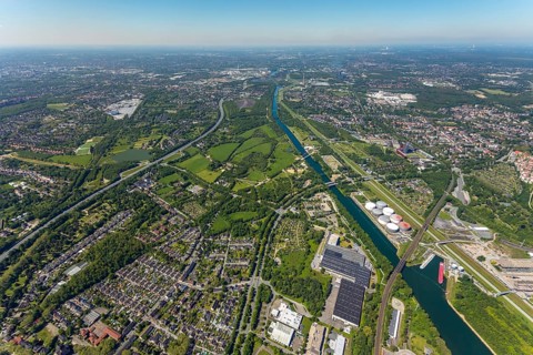 Aerial view, industrial park Nordstern, Nordsternpark, Heßler, Gelsenkirchen, Ruhr area, North