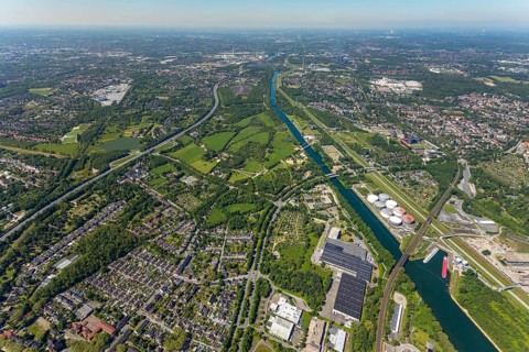 Aerial view, industrial park Nordstern, Nordsternpark, Heßler, Gelsenkirchen, Ruhr area, North
