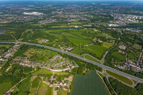 Aerial view, industrial park Nordstern, Nordsternpark, Heßler, Gelsenkirchen, Ruhr area, North