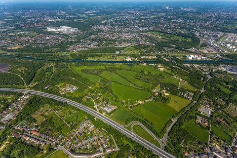 Aerial view, industrial park Nordstern, Nordsternpark, Heßler, Gelsenkirchen, Ruhr area, North