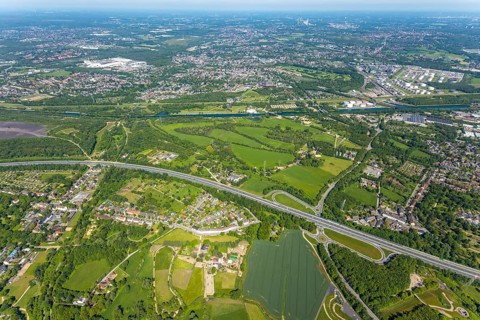 Aerial view, industrial park Nordstern, Nordsternpark, Heßler, Gelsenkirchen, Ruhr area, North