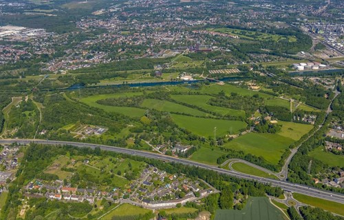 Aerial view, industrial park Nordstern, Nordsternpark, Heßler, Gelsenkirchen, Ruhr area, North
